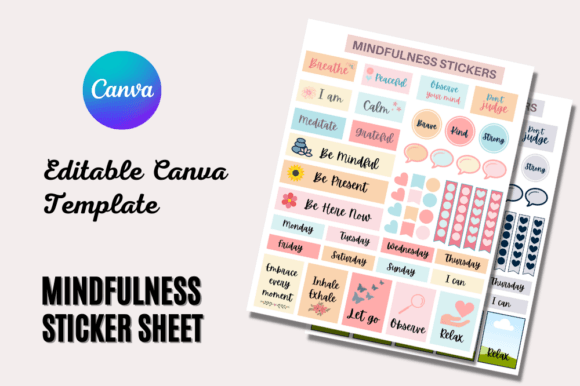 Mindfulness Sticker Sheet Canva Editable for Digital Planning