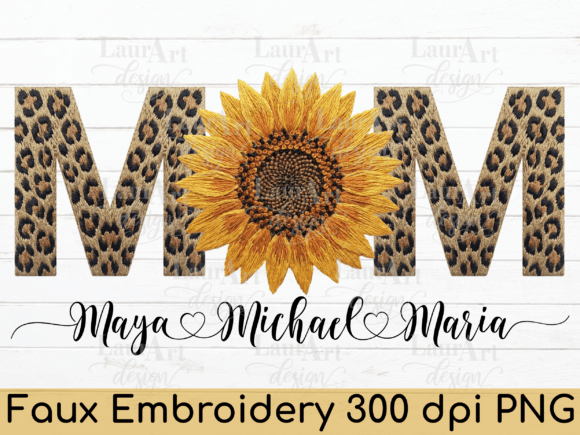 MOM Leopard Sunflower Faux Embroidery: A Bold Design Asset